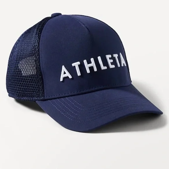 Athleta NWT Icon Navy Mesh Logo Trucker Cap - Picture 1 of 6
